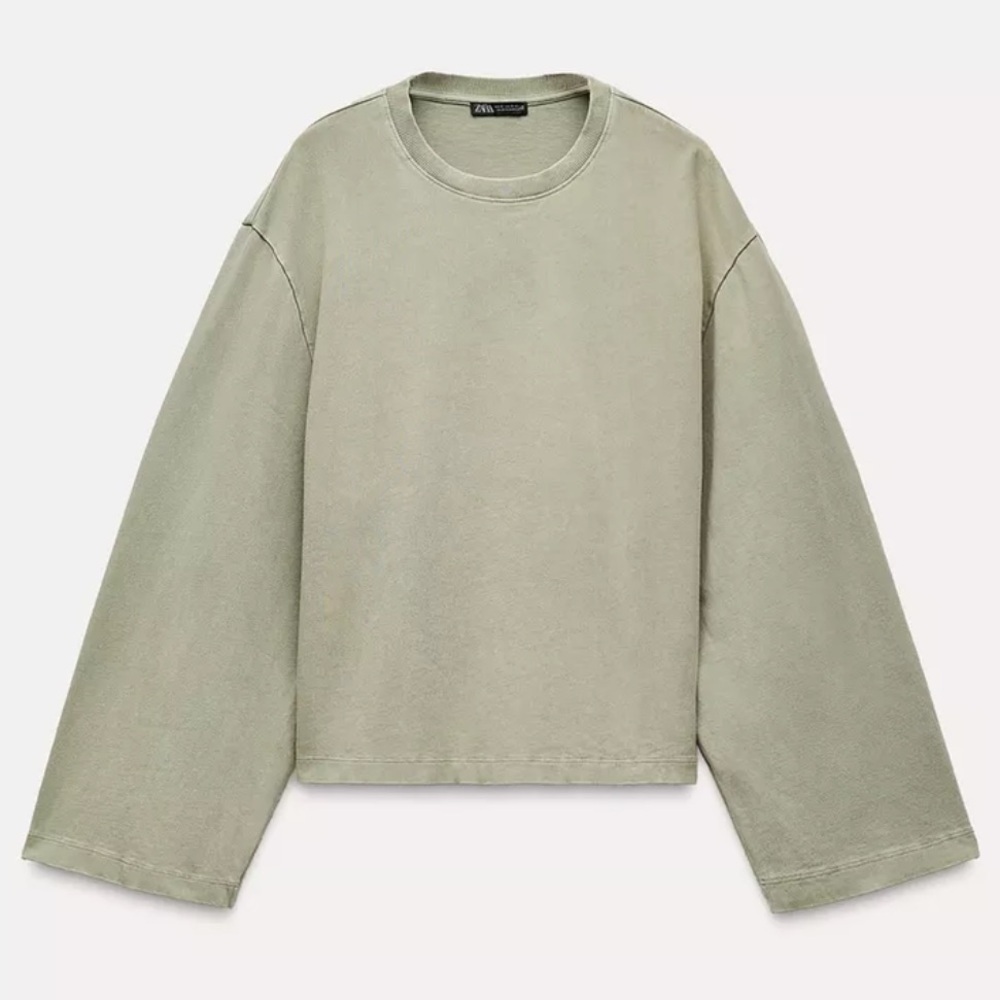 Zara Oversized Cropped Sweatshirt in Sage Green